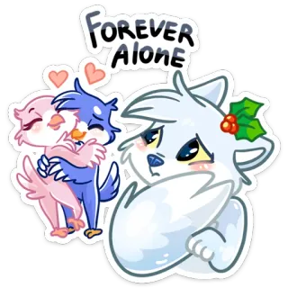 😢 FOREVER ALONE cô đơn, nỗi cô đơn, buồn, hoạt hình, chim, sói, tình yêu telegram sticker