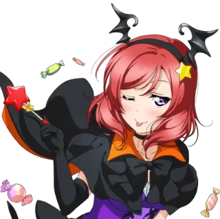 😜 Anime, Desenho animado, Halloween, Fantasia, Bruxa, Asas de morcego, Doce, Estrela whatsapp sticker