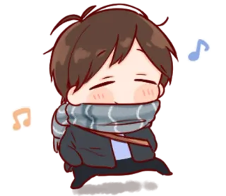 🎭 Cartone animato, Chibi, Sciarpa, Note musicali, Carino, Anime, Ragazzo telegram sticker