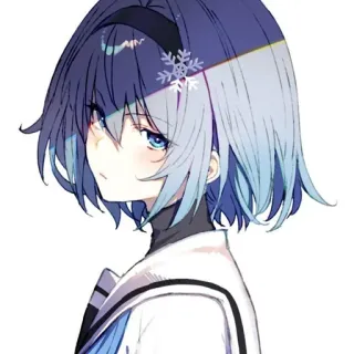 😒 Anime, Ragazza, Fiocco di neve, capelli blu, divisa scolastica, Cartone animato telegram sticker