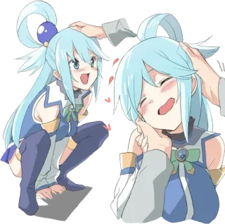 😌 Aqua Anime, Garota anime, Fofo, Carinho na cabeça, Sorrindo, Cabelo azul, Personagem anime telegram sticker