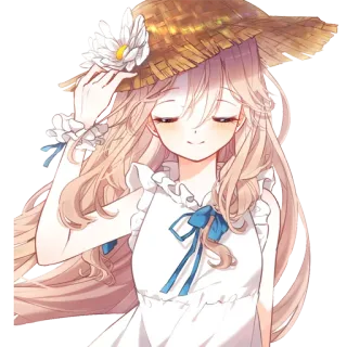 😊 アニメ, 女の子, 夏, 帽子, 花, ドレス telegram sticker