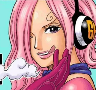 😋 Reiju Vinsmoke One Piece Anime, One Piece, Vinsmoke Reiju, pinke Haare, Kopfhörer telegram sticker