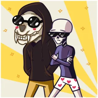 😎 scheletro, teschio, occhiali da sole, cartone animato, cuori, personaggio telegram sticker