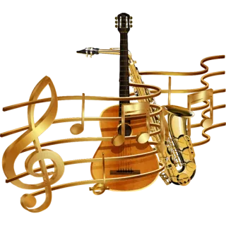 🎸 música, instrumentos, guitarra, saxofone, clarinete, tuba, notas telegram sticker