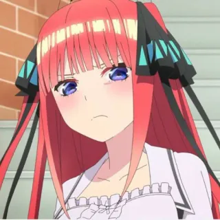 🍷 Nino Nakano The Quintessential Quintuplets anime, garota, personagem, cabelo vermelho, fofa, expressão, The Quintessential Quintuplets whatsapp sticker