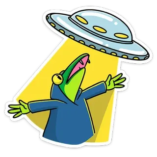 🛸 Alien ontvoering, UFO, Kikker, Cartoon, Ruimte, Fantasy, Sciencefiction telegram sticker