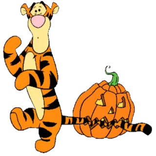 ❓ Tigger Winnie the Pooh Tigger, Kürbis, Halloween, Winnie Puuh, Cartoon, Orange, Fröhlich telegram sticker