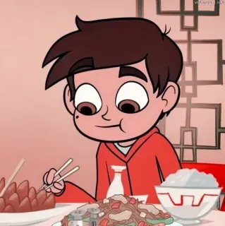 🌟 Marco Diaz Star vs. the Forces of Evil cartoon, character, eating, food, chopsticks, animation telegram sticker