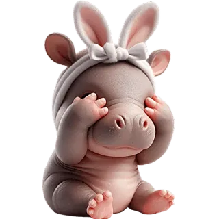 🫣 ippopotamo, orecchie da coniglio, carino, animale, cartone animato, adorabile, bambino telegram sticker
