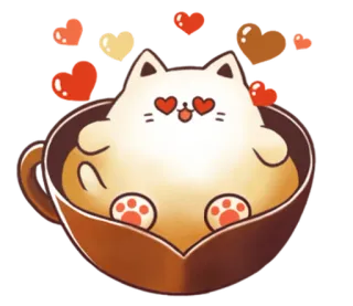 ☕ chat, amour, tasse, mignon, animal, coeur whatsapp sticker