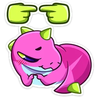 ☺️ monstre, dessin animé, mignon, mains vertes, pointant, rose telegram sticker