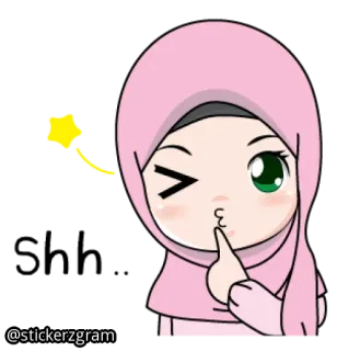 🤫 Hijab, Ragazza, Musulmana, Occhiolino, Carino, Cartone animato whatsapp sticker