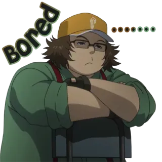 😑 bored 애니메이션, 지루한, 캐릭터, 안경, 노란 모자 telegram sticker