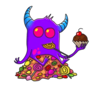 🍬 Monster, Süßigkeiten, Süßes, Dessert, Cupcake, Lutscher, Cartoon whatsapp sticker