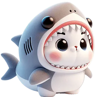 🥹 gato, tiburón, animal, dibujo animado, lindo, pez, disfraz whatsapp sticker