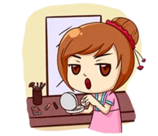 🤝 Desenho animado, Garota, Maquiagem, Beleza, Cosméticos, Espelho whatsapp sticker