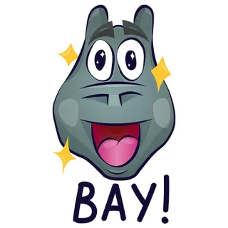 🤩 BAY! ippopotamo, cartone animato, animale, carino, saluto, baia telegram sticker