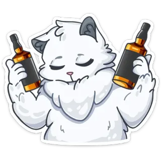 🍾 cat, animal, alcohol, drinking, bottle, white, cartoon telegram sticker