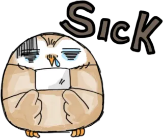 😷 Sick сова, больной, маска, милый, мультфильм, болезнь, здоровье telegram sticker