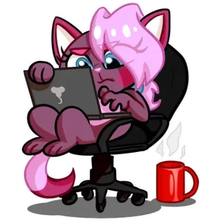 🤨 кот, ноутбук, мультфильм, животное, офис, компьютер, милый, каваи whatsapp sticker