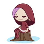 😭 Dessin animé, Triste, Fille, Capuche, Souche d'arbre telegram sticker