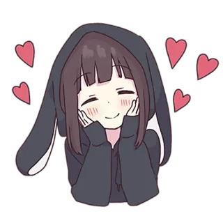 ❤️ Anime, Mädchen, Herzen, Süß, Kawaii, Hase, Hoodie whatsapp sticker