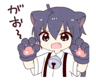 🐱 がお Аниме, Кошачьи ушки, Колокольчик, Милый, Каваий, Чиби, Манга whatsapp sticker