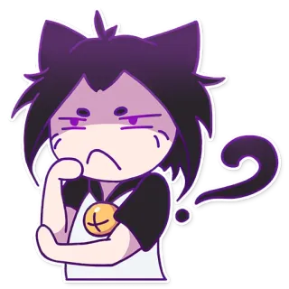 🤔 gatto, pensare, domanda, anime, cartone animato, adesivo telegram sticker