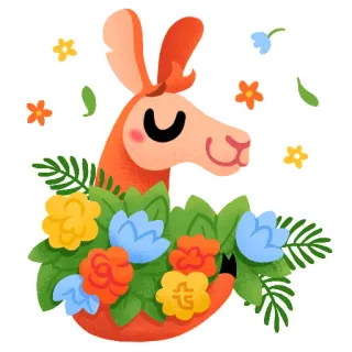 💐 llama, bunga, hewan, imut, stiker, ilustrasi telegram sticker