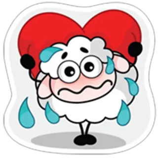 😖 pecora, triste, piangere, cartone animato, cuore, adesivo whatsapp sticker