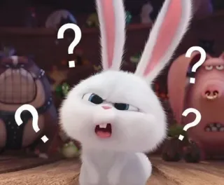 🤔 Snowball The Secret Life of Pets conejo, animal, dibujos animados, signo de interrogación, mascota, lindo whatsapp sticker