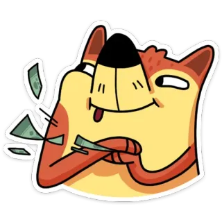 💰 cane, soldi, contanti, felice, cartone animato, successo whatsapp sticker