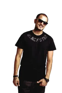🙂 BLACK STAR homme, lunettes de soleil, étoile noire, t-shirt, portrait, sourire whatsapp sticker