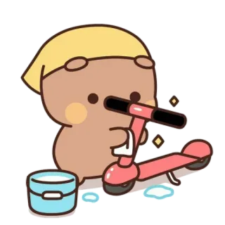 🛵 dễ thương, hoạt hình, nhân vật, dọn dẹp, xe tay ga, đáng yêu telegram sticker