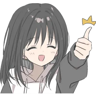 👍 Fille anime, Pouce levé, Mignon, Dessin animé, Couronne, Joyeux telegram sticker