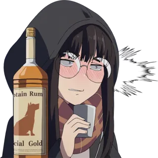 ❗️ Captain Rum 酒精, 动漫, 女孩, 喝酒 telegram sticker