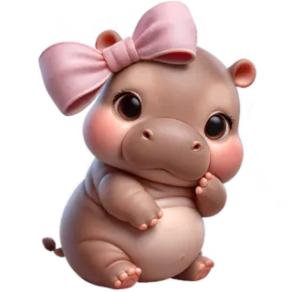 🤨 hipopotam, słodki, zwierzę, kokarda, kreskówka, dziecko, ssak telegram sticker