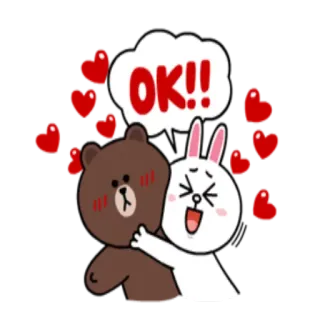 👌 OK!! медведь, кролик, любовь, сердечки, милый, друзья, ок whatsapp sticker