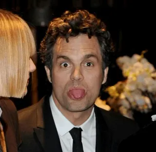 😛 Mark Ruffalo ator, celebridade, retrato, língua telegram sticker