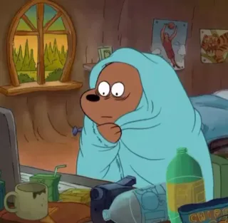😨 Grizzly Bear We Bare Bears Cartone animato, Orso, Accogliente, Camera da letto, Mattina, Animazione telegram sticker