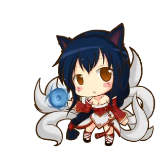 😕 Ahri League of Legends アニメ, ちび, ゲーム, 狐, かわいい, アーリ, League of Legends telegram sticker