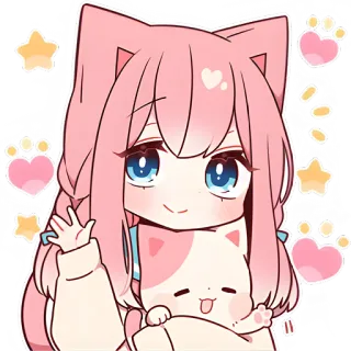 ☺ Anime, Catgirl, Kawaii, Słodkie, Różowy, Kot, Serce, Gwiazdy telegram sticker