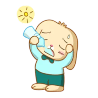 ☀️ coelho, suando, exausto, quente, desenho animado, adesivo telegram sticker