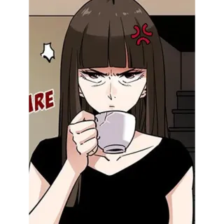 🖤 woman, angry, coffee, grumpy, cartoon whatsapp sticker