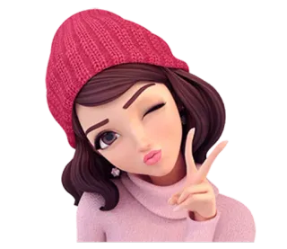 ✌ chica, dibujos animados, guiño, signo de paz, sombrero, linda telegram sticker