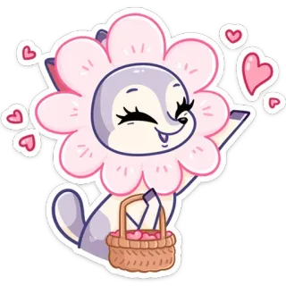 ☺️ Cartoon, Tier, Niedlich, Blume, Herzen, Korb, Aufkleber whatsapp sticker