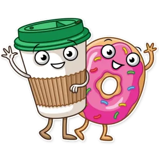 👋 cà phê, bánh donut, thức ăn, hoạt hình, dễ thương, ngọt, món tráng miệng, bạn bè telegram sticker