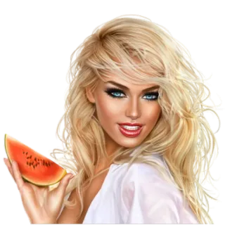 🍉 rubia, mujer, sandía, comida, fruta, chica telegram sticker