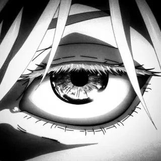 ♥ oeil, animé, noir et blanc, gros plan, manga, visage, niveaux de gris telegram sticker